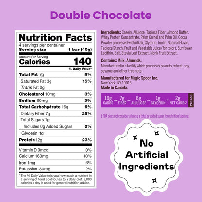 Magic Spoon Treats – 8 Proteinriegel, Double Chocolate – High Protein, Glutenfrei, Zuckerfrei, Low Carb & Keto-freundlich – Gesunder Snack für Erwachsene