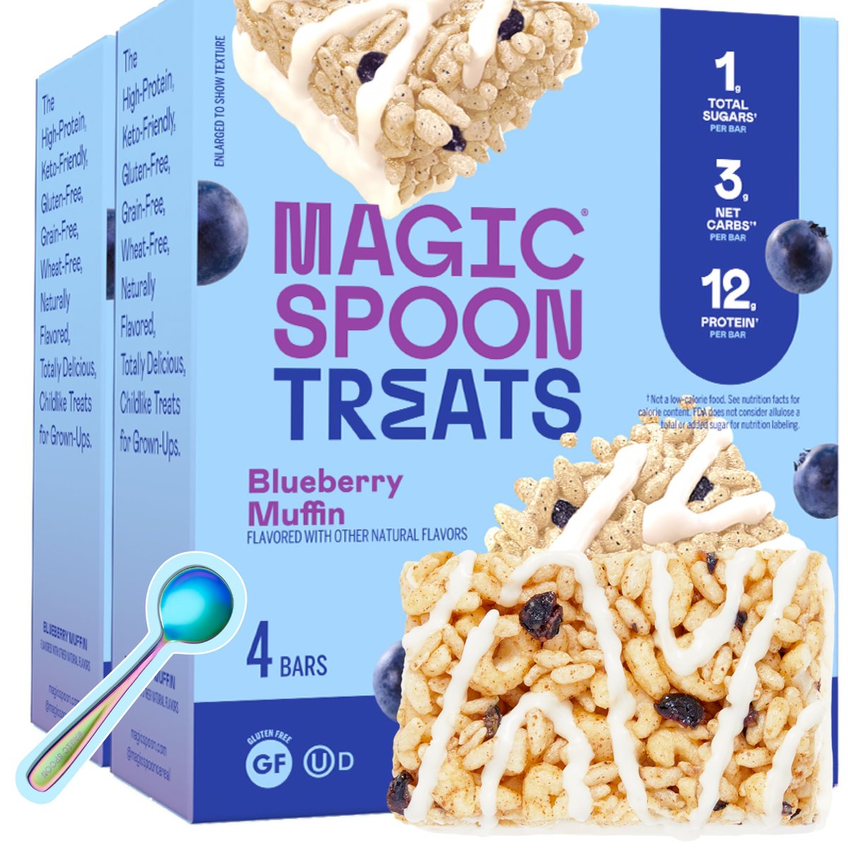 Magic Spoon Treats – 8 Proteinriegel, Blaubeer-Muffin-Geschmack – Zuckerfrei, Glutenfrei, Keto-freundlich