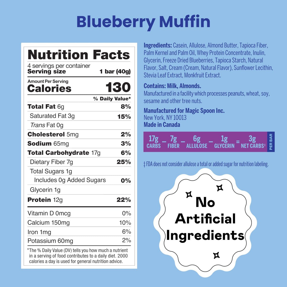 Magic Spoon Treats – 8 Proteinriegel, Blaubeer-Muffin-Geschmack – Zuckerfrei, Glutenfrei, Keto-freundlich