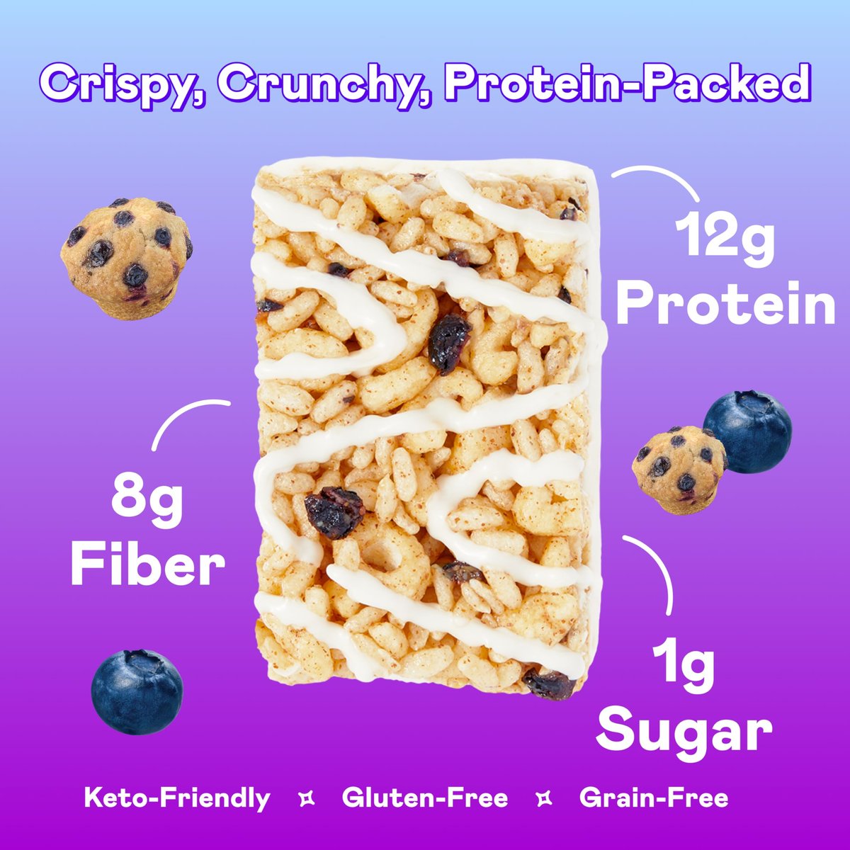 Magic Spoon Treats – 8 Proteinriegel, Blaubeer-Muffin-Geschmack – Zuckerfrei, Glutenfrei, Keto-freundlich