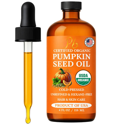 Kürbiskernöl – USDA Bio, kaltgepresst & 100 % rein, unraffiniert, Kürbisöl für Haarwachstum, trockene Haut & Gesicht – Natürliche Anti-Aging-Feuchtigkeitscreme & Haaröl für trockenes, geschädigtes Haar – Glasflasche