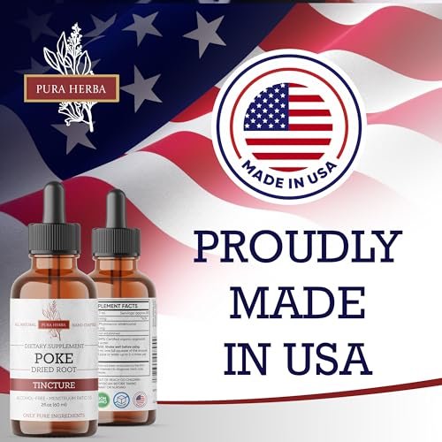 Pura Herba Bio Poke Root Tinktur | Poke Root Extrakt Flüssig | Kräuterergänzung für Immununterstützung & Lymphgesundheit | Vegan | Alkoholfrei | Nicht-GVO | Hergestellt in den USA | 60 ml