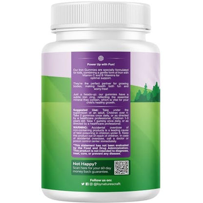 Nature's Craft Eisen Gummibärchen für Kinder – Sanfte Eisenpräparate für starke Immunität & Energie – mit Vitamin B12, Folsäure & Vitamin C – Vegan, zuckerfrei, glutenfrei – 60 Stück