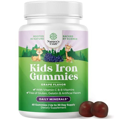 Nature's Craft Eisen Gummibärchen für Kinder – Sanfte Eisenpräparate für starke Immunität & Energie – mit Vitamin B12, Folsäure & Vitamin C – Vegan, zuckerfrei, glutenfrei – 60 Stück