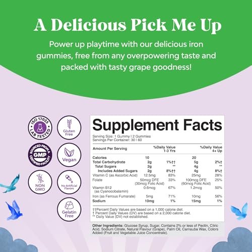 Nature's Craft Eisen Gummibärchen für Kinder – Sanfte Eisenpräparate für starke Immunität & Energie – mit Vitamin B12, Folsäure & Vitamin C – Vegan, zuckerfrei, glutenfrei – 60 Stück
