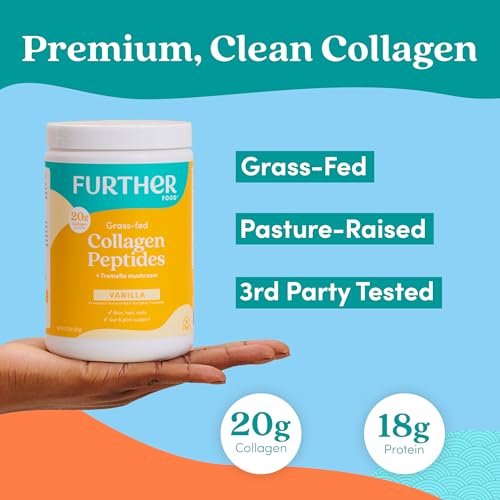 Further Food Vanille Kollagen-Peptide mit Tremella-Pilz – 100% Weidehaltung, hydrolysiert Typ 1 & 3, 20 g Kollagen pro Portion, unterstützt Haut, Haare, Nägel & Gelenke, 10,37 Unzen