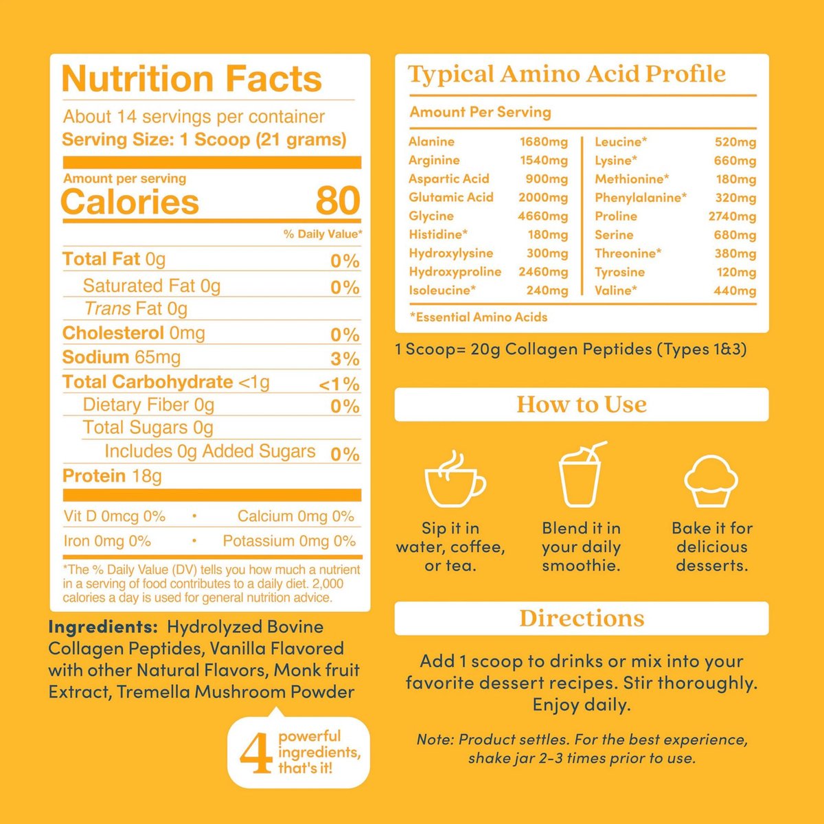 Further Food Vanille Kollagen-Peptide mit Tremella-Pilz – 100% Weidehaltung, hydrolysiert Typ 1 & 3, 20 g Kollagen pro Portion, unterstützt Haut, Haare, Nägel & Gelenke, 10,37 Unzen