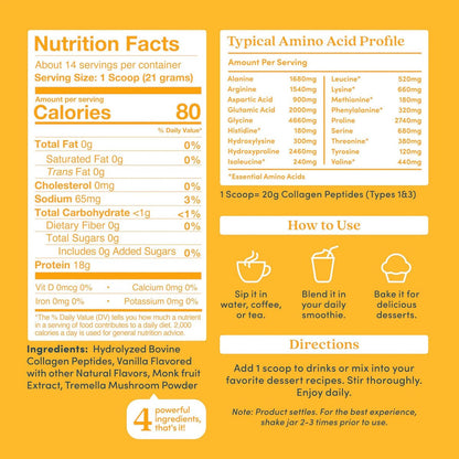 Further Food Vanille Kollagen-Peptide mit Tremella-Pilz – 100% Weidehaltung, hydrolysiert Typ 1 & 3, 20 g Kollagen pro Portion, unterstützt Haut, Haare, Nägel & Gelenke, 10,37 Unzen