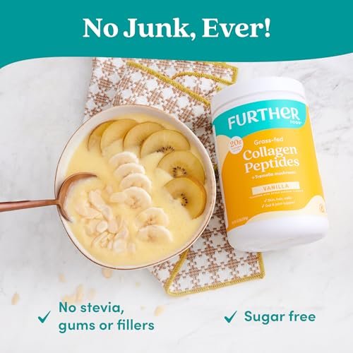 Further Food Vanille Kollagen-Peptide mit Tremella-Pilz – 100% Weidehaltung, hydrolysiert Typ 1 & 3, 20 g Kollagen pro Portion, unterstützt Haut, Haare, Nägel & Gelenke, 10,37 Unzen