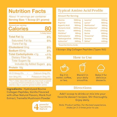Further Food Vanille Kollagen-Peptide mit Tremella-Pilz – 100% Weidehaltung, hydrolysiert Typ 1 & 3, 20 g Kollagen pro Portion, unterstützt Haut, Haare, Nägel & Gelenke, 10,37 Unzen