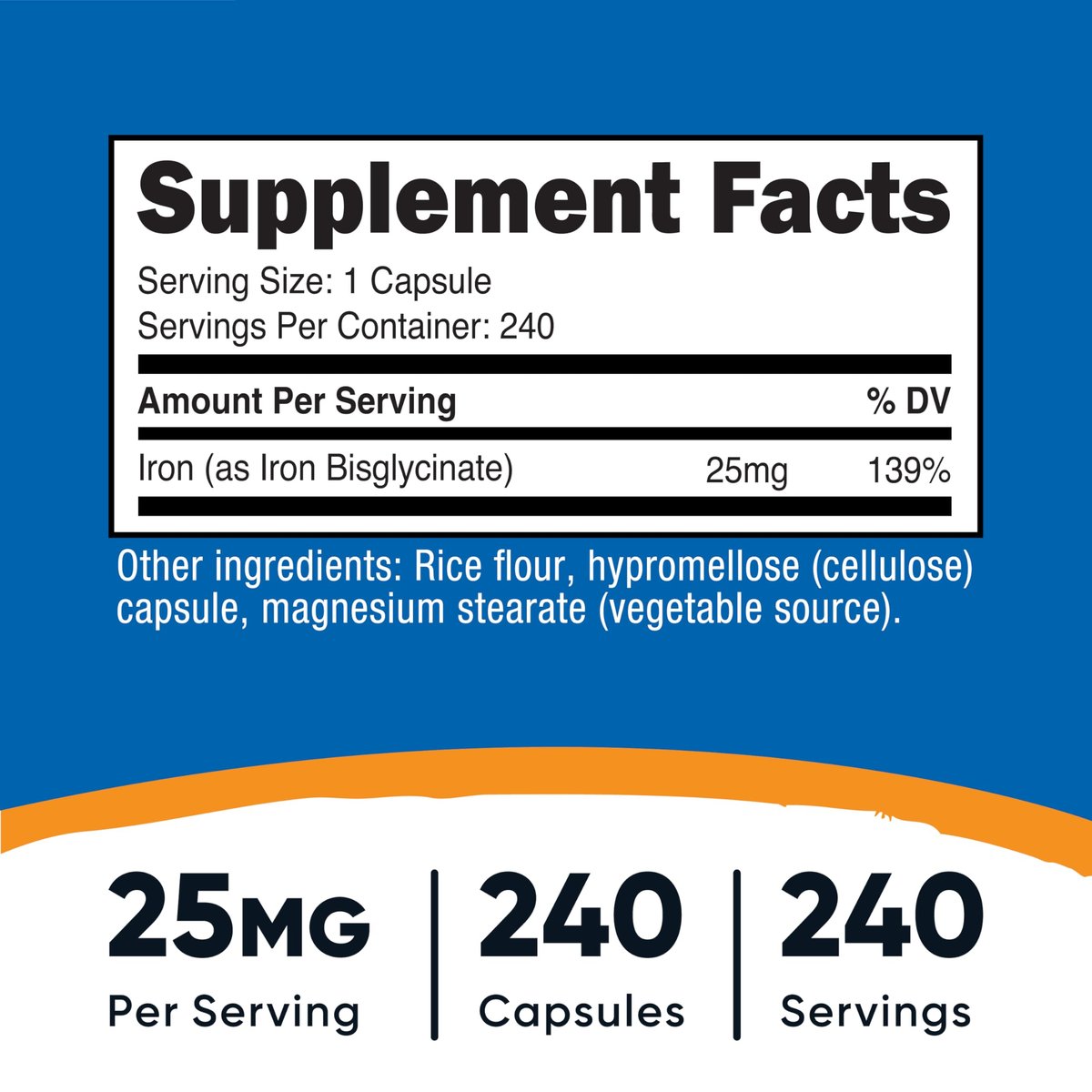 Nutricost Eisenbisglycinat 25 mg – 240 Kapseln, schonendes Eisen aus Ferro-Bisglycinat-Chelat, Non-GMO & Glutenfrei