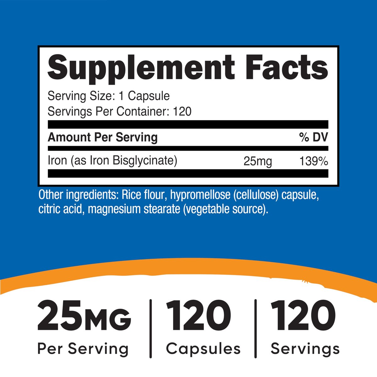 Nutricost Eisen Bisglycinat Supplement (25 mg) 120 Kapseln – Aus Eisenbisglycinat-Chelat – Non-GMO & Glutenfrei