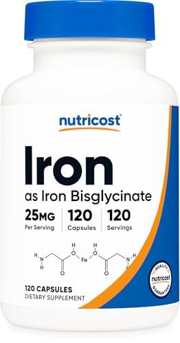 Nutricost Eisen Bisglycinat Supplement (25 mg) 120 Kapseln – Aus Eisenbisglycinat-Chelat – Non-GMO & Glutenfrei