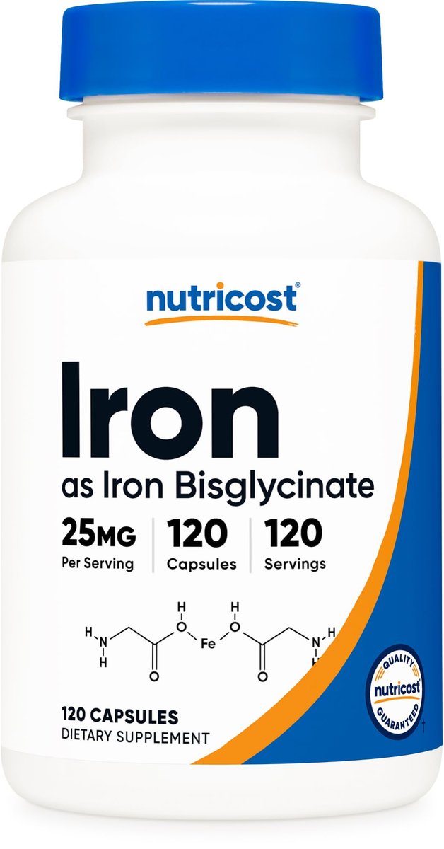 Nutricost Eisen Bisglycinat Supplement (25 mg) 120 Kapseln – Aus Eisenbisglycinat-Chelat – Non-GMO & Glutenfrei