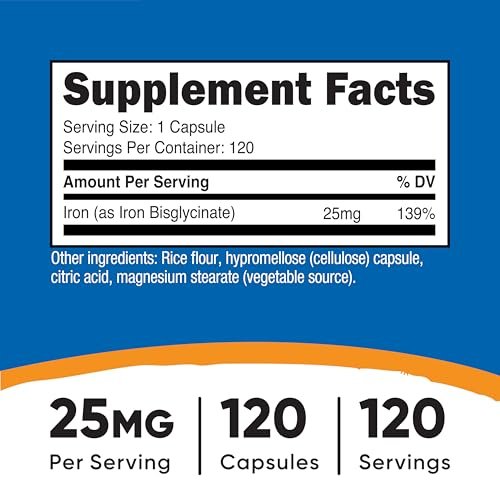 Nutricost Eisen Bisglycinat Supplement (25 mg) 120 Kapseln – Aus Eisenbisglycinat-Chelat – Non-GMO & Glutenfrei