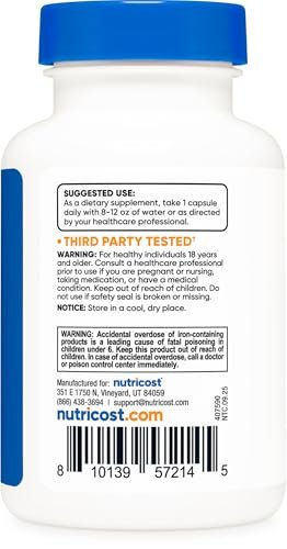 Nutricost Eisen Bisglycinat Supplement (25 mg) 120 Kapseln – Aus Eisenbisglycinat-Chelat – Non-GMO & Glutenfrei