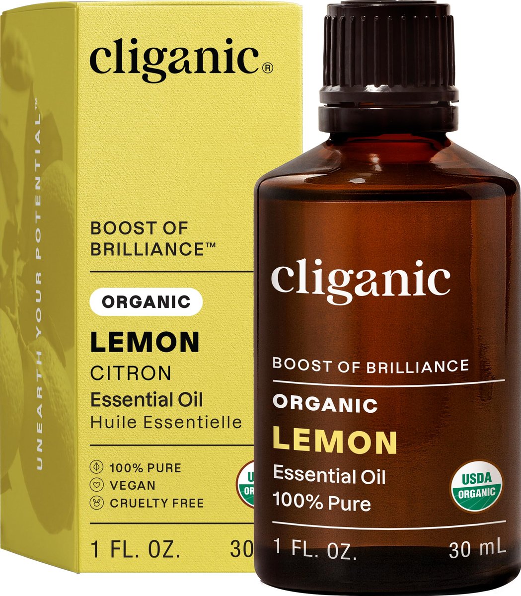 Cliganic USDA Bio Zitronenöl 1oz - 100% Rein & Natürlich | Unverdünnt, für Aromatherapie, Haushaltsreinigung | Non-GMO Verifiziert