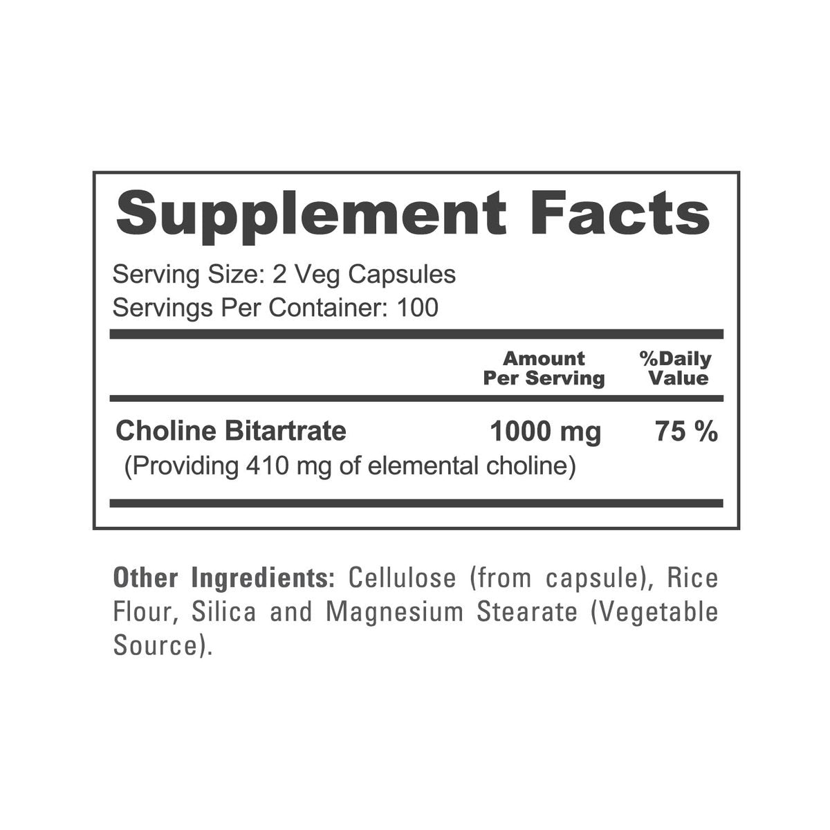 NusaPure Cholinbitartrat - Geeignet für Vegetarier/Veganer, Nicht-GVO - 1000 mg, 200 Kapseln
