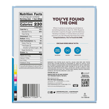 ONE Protein Bars, Hershey's Cookies 'n' Creme, Glutenfrei, 18g Protein, 3g Zucker, 2,12 oz (12er Pack)