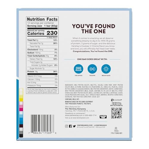 ONE Protein Bars, Hershey's Cookies 'n' Creme, Glutenfrei, 18g Protein, 3g Zucker, 2,12 oz (12er Pack)