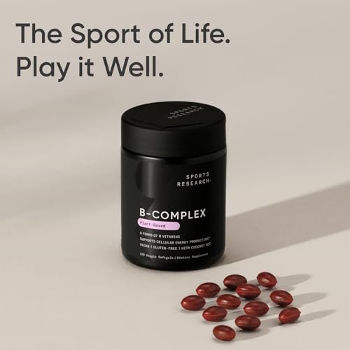 Sports Research® Vitamin B-Komplex – Vollspektrum an B-Vitaminen mit methyliertem B12 & Folat – Glutenfrei · Pflanzenbasiert · Nicht-GVO · Vegan-freundliche Formel – 120 vegane Softgels