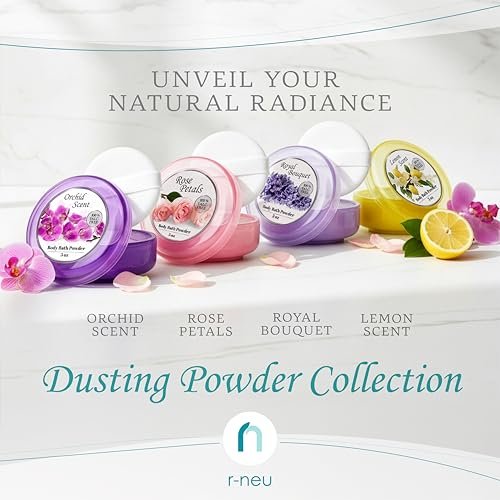 R-NEU 2er-Pack Körperpuder für Frauen mit Puderquaste, 100% talkumfrei, eleganter Rosenblüten-Duft, After-Bath-Puder für weiche Haut, extra groß (10 oz)