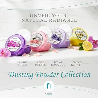 R-NEU 2er-Pack Körperpuder für Frauen mit Puderquaste, 100% talkumfrei, eleganter Rosenblüten-Duft, After-Bath-Puder für weiche Haut, extra groß (10 oz)