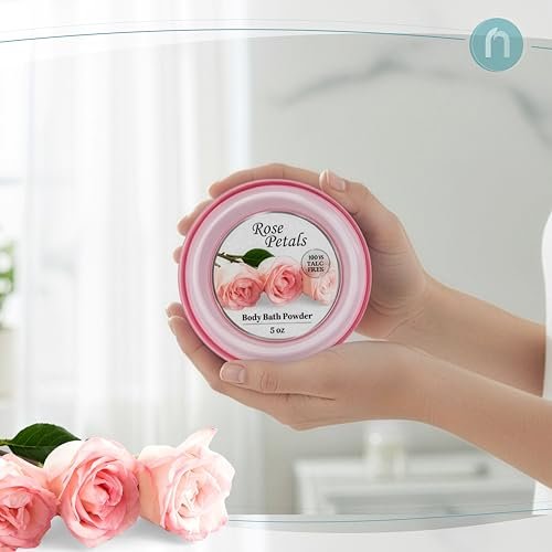 R-NEU 2er-Pack Körperpuder für Frauen mit Puderquaste, 100% talkumfrei, eleganter Rosenblüten-Duft, After-Bath-Puder für weiche Haut, extra groß (10 oz)
