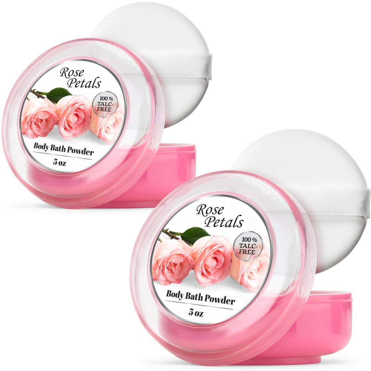 R-NEU 2er-Pack Körperpuder für Frauen mit Puderquaste, 100% talkumfrei, eleganter Rosenblüten-Duft, After-Bath-Puder für weiche Haut, extra groß (10 oz)