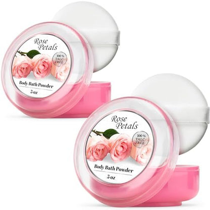 R-NEU 2er-Pack Körperpuder für Frauen mit Puderquaste, 100% talkumfrei, eleganter Rosenblüten-Duft, After-Bath-Puder für weiche Haut, extra groß (10 oz)