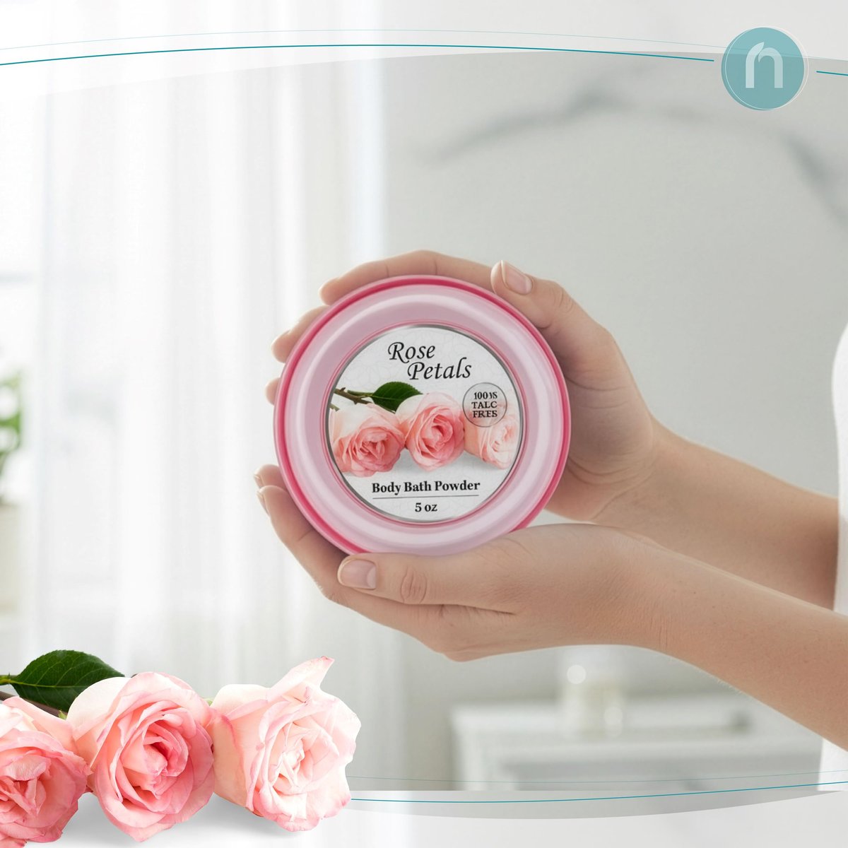 R-NEU 2er-Pack Körperpuder für Frauen mit Puderquaste, 100% talkumfrei, eleganter Rosenblüten-Duft, After-Bath-Puder für weiche Haut, extra groß (10 oz)