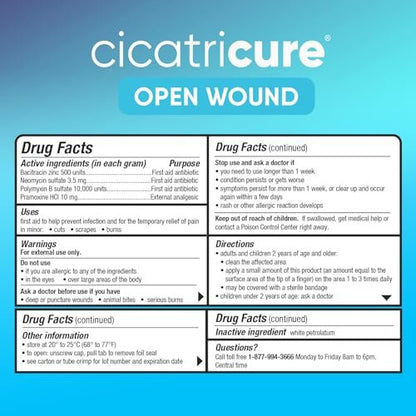 Cicatricure Dreifach-Antibiotikum-Salbe mit Schmerzlinderung – Bacitracin Wundsalbe für Schnitte, Verbrennungen, Insektenstiche, Erste-Hilfe-Set, 1 Unze