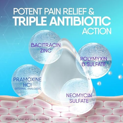 Cicatricure Dreifach-Antibiotikum-Salbe mit Schmerzlinderung, Bacitracin Antibiotikum-Salbe & Creme zur Wundversorgung, Heilungssalbe für Schnitte, Verbrennungen, Insektenstiche, Erste-Hilfe-Ausstattung, 28 g