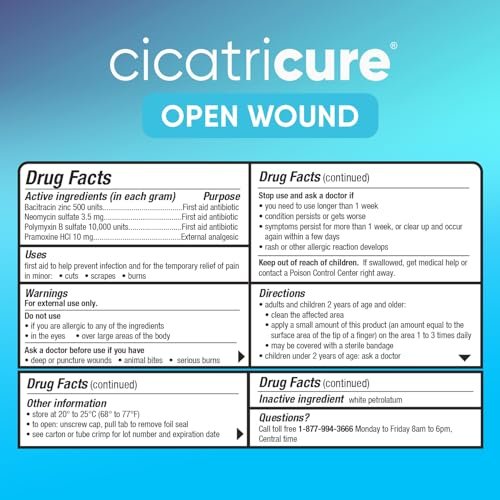 Cicatricure Dreifach-Antibiotikum-Salbe mit Schmerzlinderung – Bacitracin Wundsalbe für Schnitte, Verbrennungen, Insektenstiche, Erste-Hilfe-Set, 1 Unze