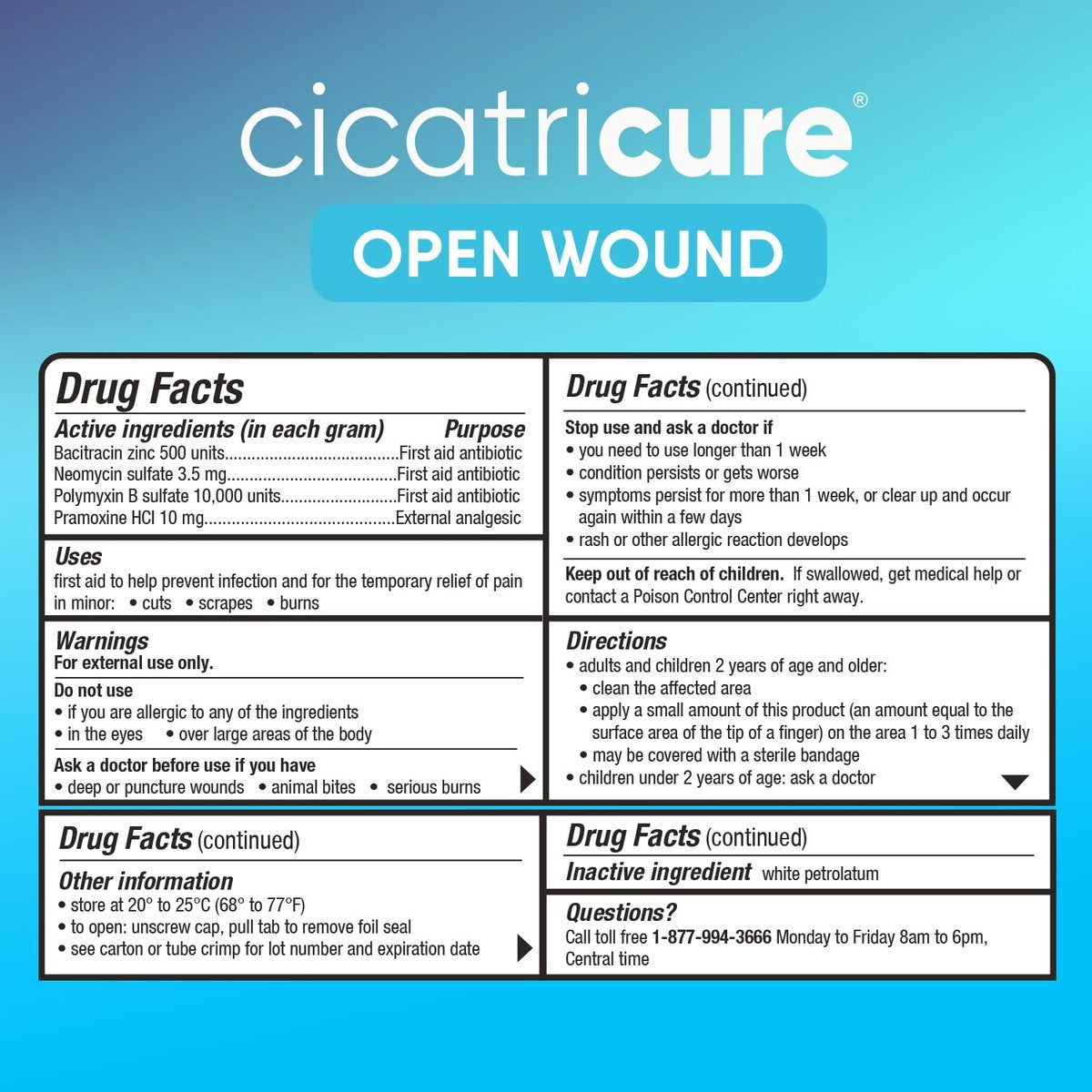 Cicatricure Dreifach-Antibiotikum-Salbe mit Schmerzlinderung, Bacitracin Antibiotikum-Salbe & Creme zur Wundversorgung, Heilungssalbe für Schnitte, Verbrennungen, Insektenstiche, Erste-Hilfe-Ausstattung, 28 g