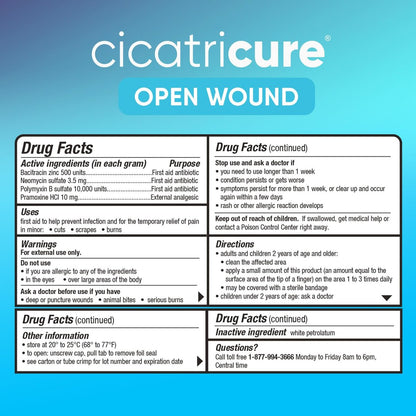 Cicatricure Dreifach-Antibiotikum-Salbe mit Schmerzlinderung, Bacitracin Antibiotikum-Salbe & Creme zur Wundversorgung, Heilungssalbe für Schnitte, Verbrennungen, Insektenstiche, Erste-Hilfe-Ausstattung, 28 g