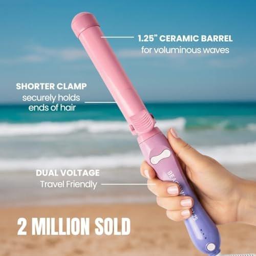 The Beachwaver Co. B1.25 Rotierender Lockenstab – Pink Sunset | Automatischer 1 1/4-Zoll Keramik-Lockenstab – Größerer Barrel für mittellanges bis langes Haar | Automatische Abschaltung, Reisefreundlich, Doppelspannung