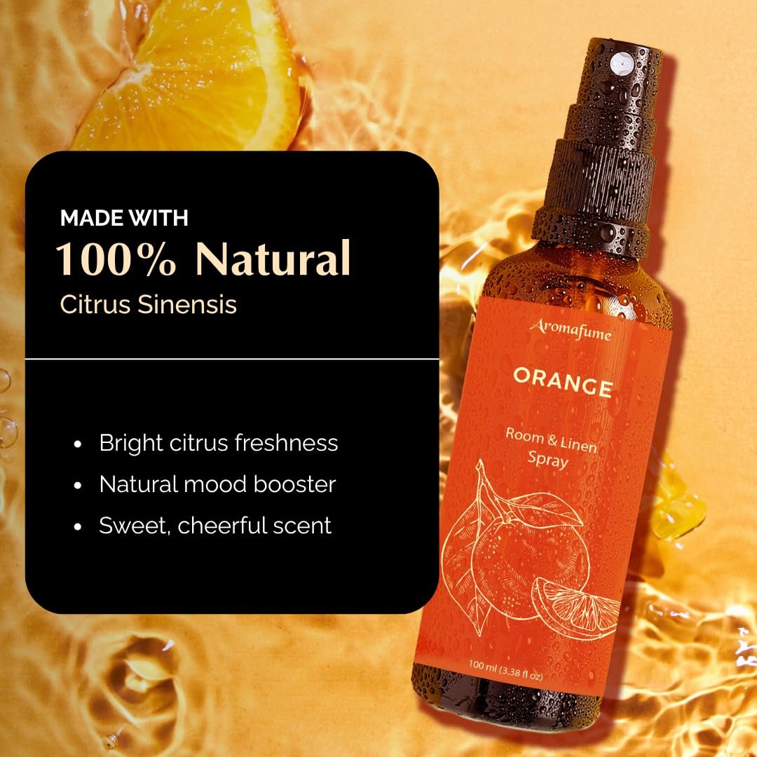 Orange Room, Leinen- und Kissen-Spray von Aromafume | 100ml/3,38 fl oz | Mit reinem Orangenöl | Aromatherapie-Spray für Bettwäsche und Stoffe