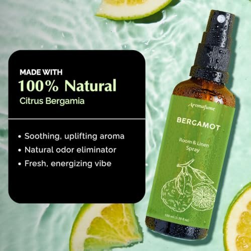 Bergamot Raum-, Wäsche- und Kissen-Spray von Aromafume | 100 ml | mit reinem Bergamotte-Öl | Aromatherapie-Spray für Entspannung, Schlaf & Stressabbau | Nebel für Bettwäsche & Stoffe