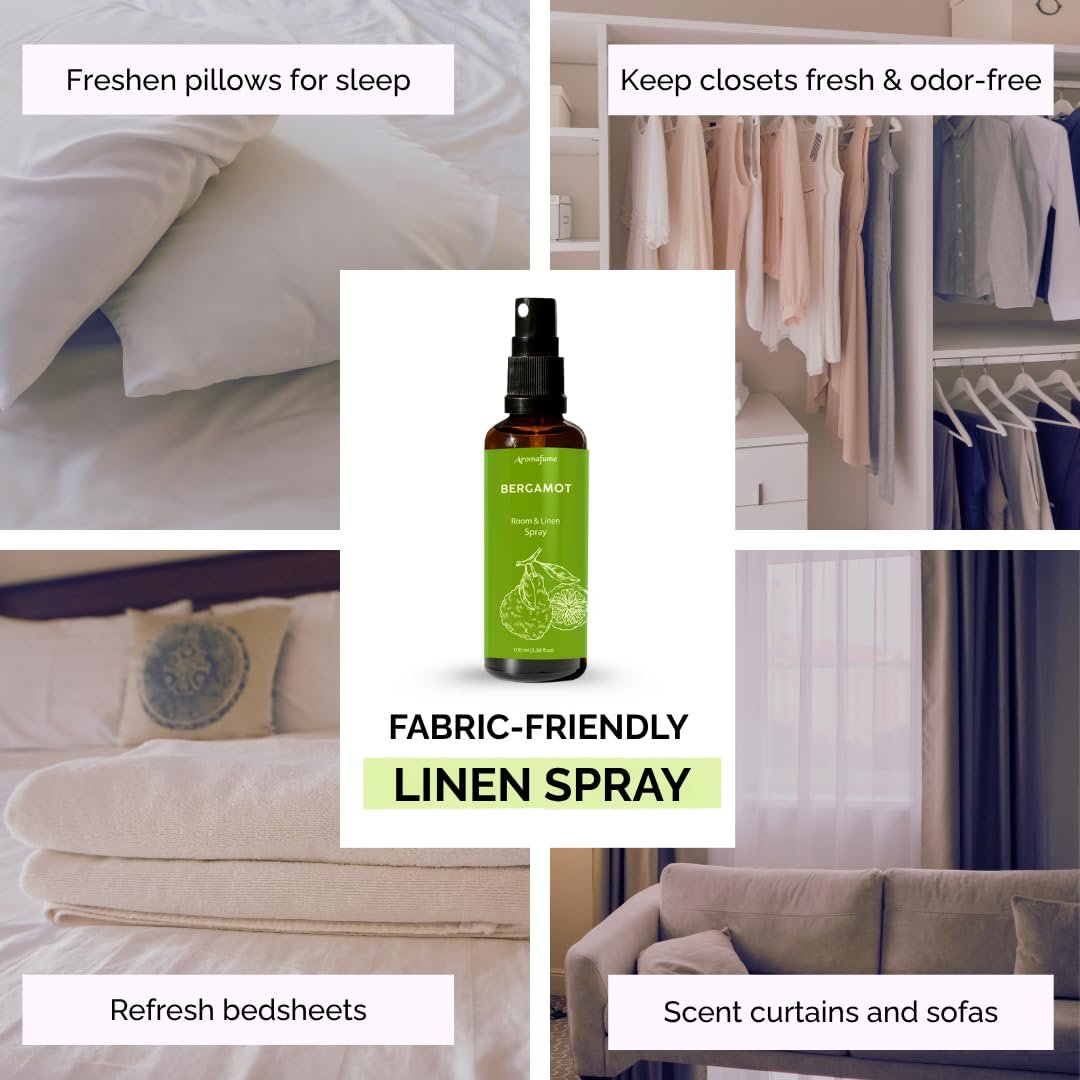 Bergamot Raum-, Wäsche- und Kissen-Spray von Aromafume | 100 ml | mit reinem Bergamotte-Öl | Aromatherapie-Spray für Entspannung, Schlaf & Stressabbau | Nebel für Bettwäsche & Stoffe
