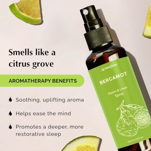 Bergamot Raum-, Wäsche- und Kissen-Spray von Aromafume | 100 ml | mit reinem Bergamotte-Öl | Aromatherapie-Spray für Entspannung, Schlaf & Stressabbau | Nebel für Bettwäsche & Stoffe