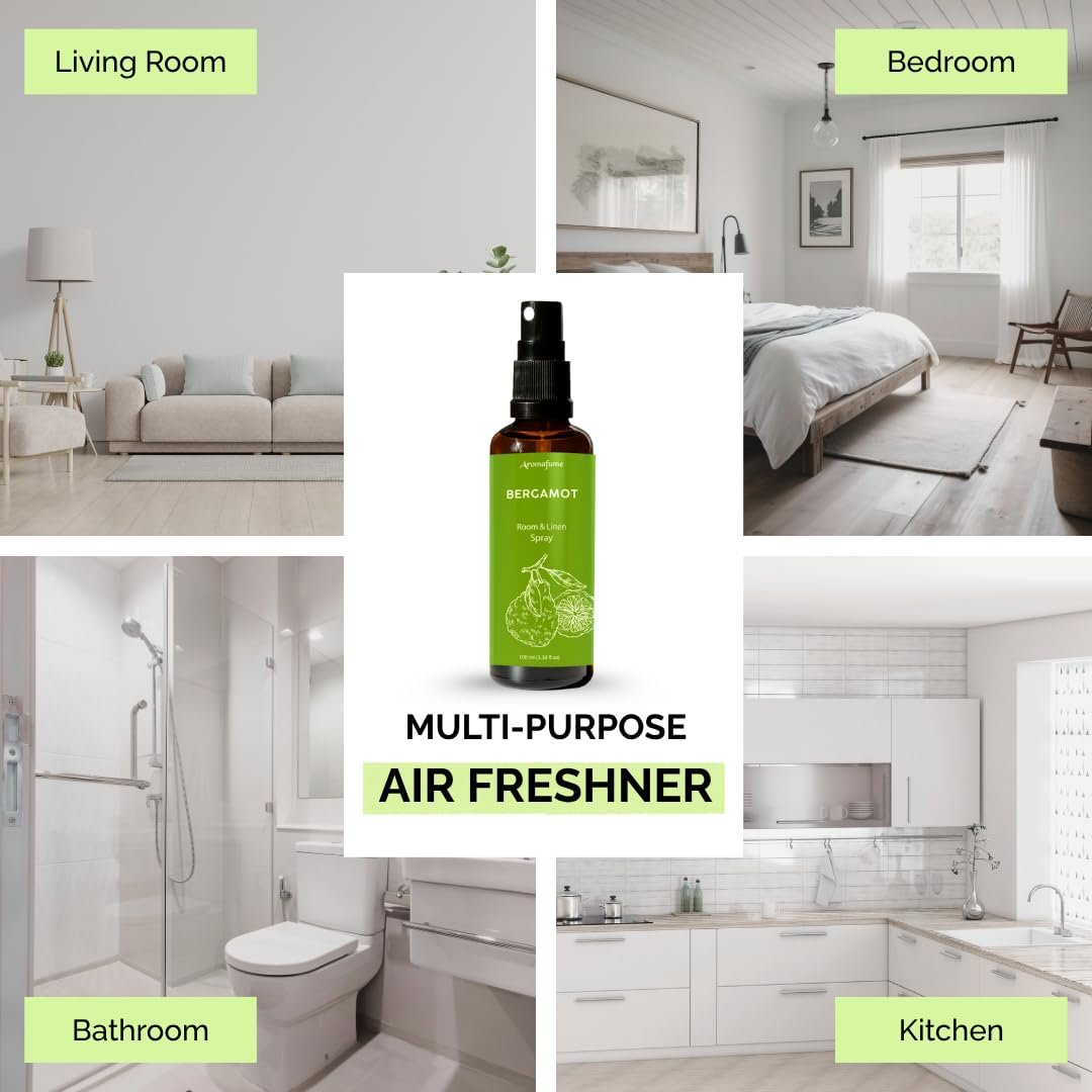 Bergamot Raum-, Wäsche- und Kissen-Spray von Aromafume | 100 ml | mit reinem Bergamotte-Öl | Aromatherapie-Spray für Entspannung, Schlaf & Stressabbau | Nebel für Bettwäsche & Stoffe