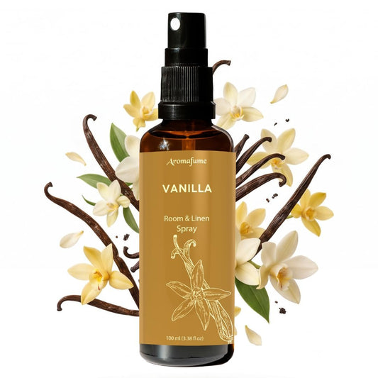 Vanilla Room, Linen & Pillow Spray von Aromafume | 100 ml/3,38 fl oz | mit reinem Vanille-ätherischem Öl | Aromatherapie-Spray | Nebel für Bettwäsche, Stoffe