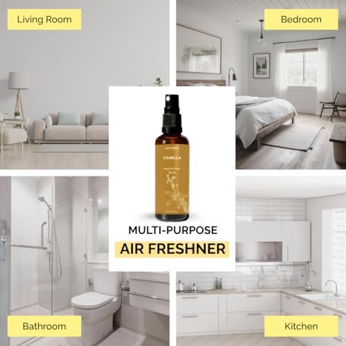 Vanilla Room, Linen & Pillow Spray von Aromafume | 100 ml/3,38 fl oz | mit reinem Vanille-ätherischem Öl | Aromatherapie-Spray | Nebel für Bettwäsche, Stoffe