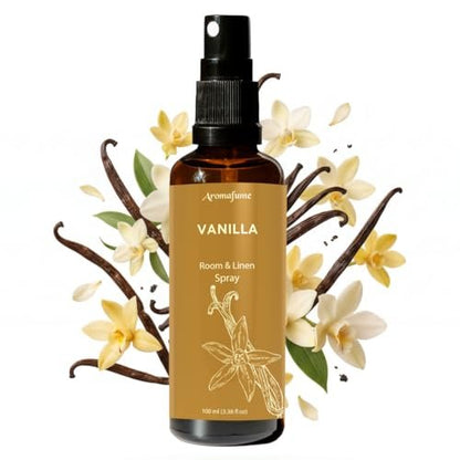 Vanilla Room, Linen & Pillow Spray von Aromafume | 100 ml/3,38 fl oz | mit reinem Vanille-ätherischem Öl | Aromatherapie-Spray | Nebel für Bettwäsche, Stoffe