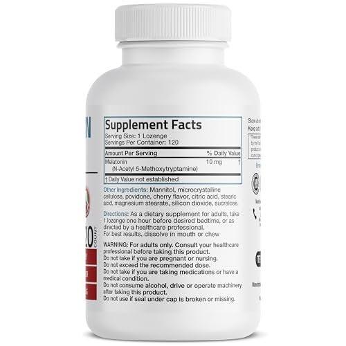 Bronson Melatonin 10mg Schnell lösliche Kirschgeschmack Tabletten Vegetarische Kaulutschtabletten, 120 Stück