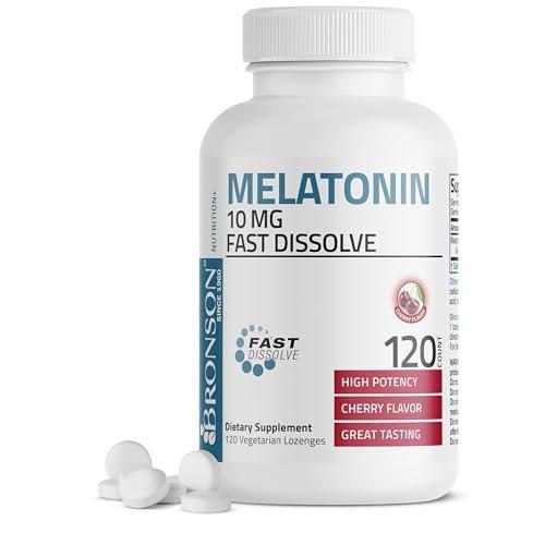 Bronson Melatonin 10mg Schnell lösliche Kirschgeschmack Tabletten Vegetarische Kaulutschtabletten, 120 Stück
