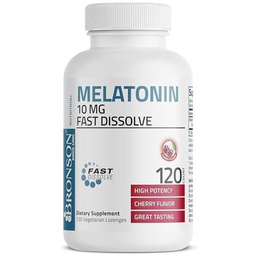 Bronson Melatonin 10mg Schnell lösliche Kirschgeschmack Tabletten Vegetarische Kaulutschtabletten, 120 Stück