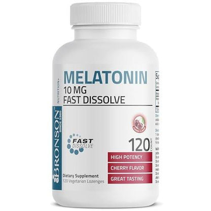 Bronson Melatonin 10mg Schnell lösliche Kirschgeschmack Tabletten Vegetarische Kaulutschtabletten, 120 Stück