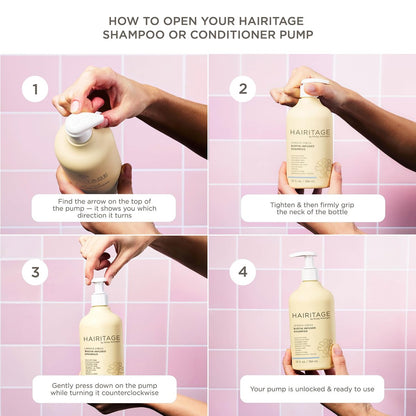Hairitage Gentle Daily Moisture Shampoo und Conditioner Set - Spliss- und Bond-Stärkung für trockenes, geschädigtes Haar mit Jojobaöl - Anti-Frizz und Farbschutz - Kirsch- und Amberduft (13 oz, 2er-Pack)